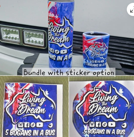 5 Bogans in a Bus Merch Pack – Tumbler, Stubby Holder & Sticker!